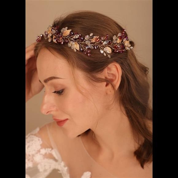 Red Hair Vine Crystal Hair Vine Wedding Fall  Boho Hair Vine Gold Leaf